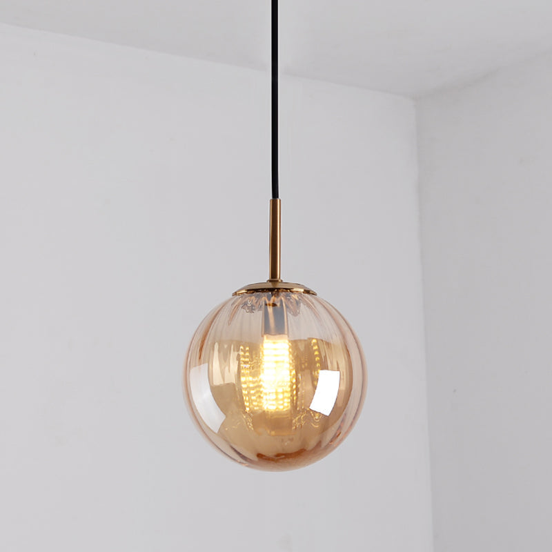 Brass Pendant Light Kit - Mid-Century Glass 1-Light Restaurant Drop Cognac / 6