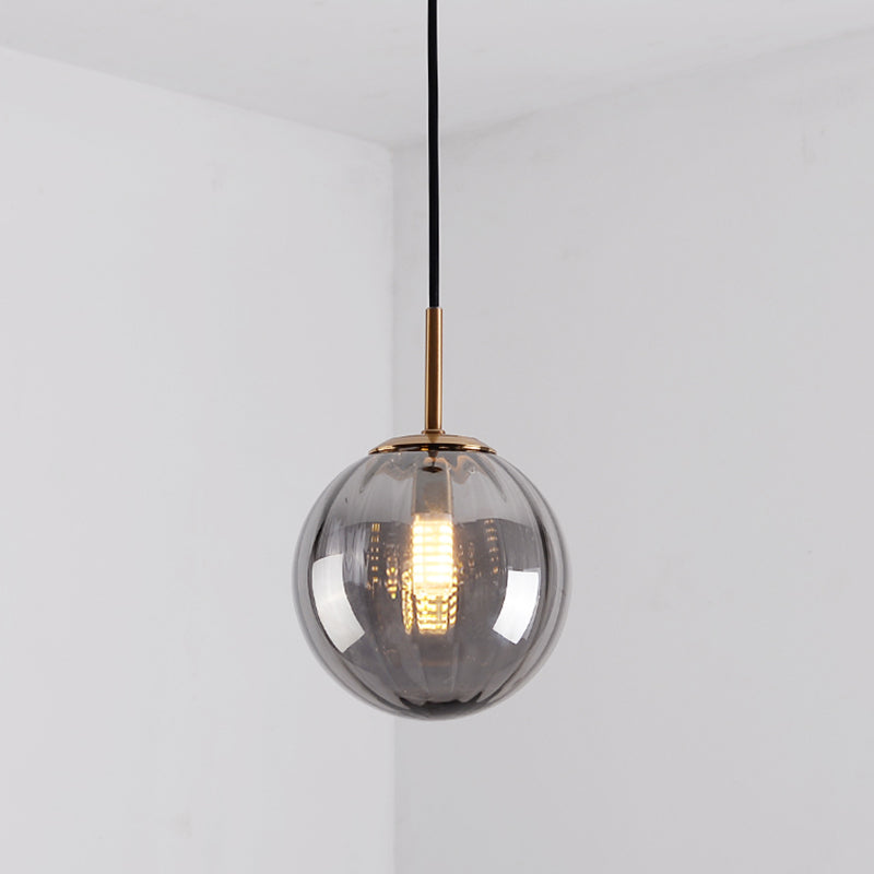 Brass Pendant Light Kit - Mid-Century Glass 1-Light Restaurant Drop Smoke Gray / 6