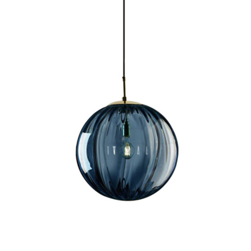 Brass Pendant Light Kit - Mid-Century Glass 1-Light Restaurant Drop Blue / 6