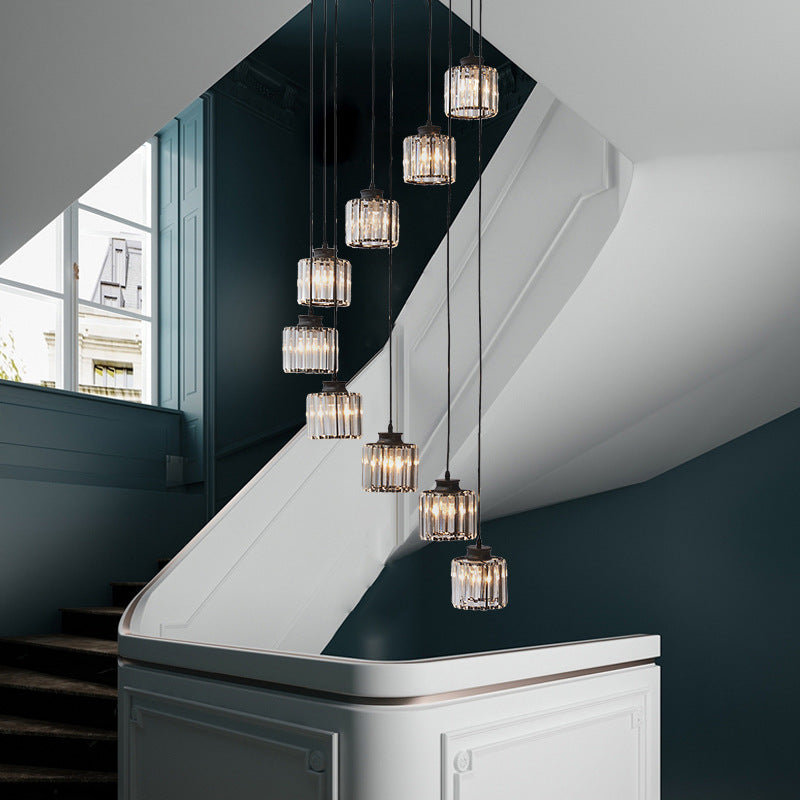 Modern Prismatic Crystal Cylindrical Pendant Ceiling Light for Stairway