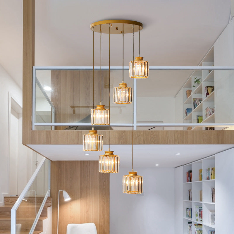 Modern Prismatic Crystal Cylindrical Pendant Ceiling Light for Stairway