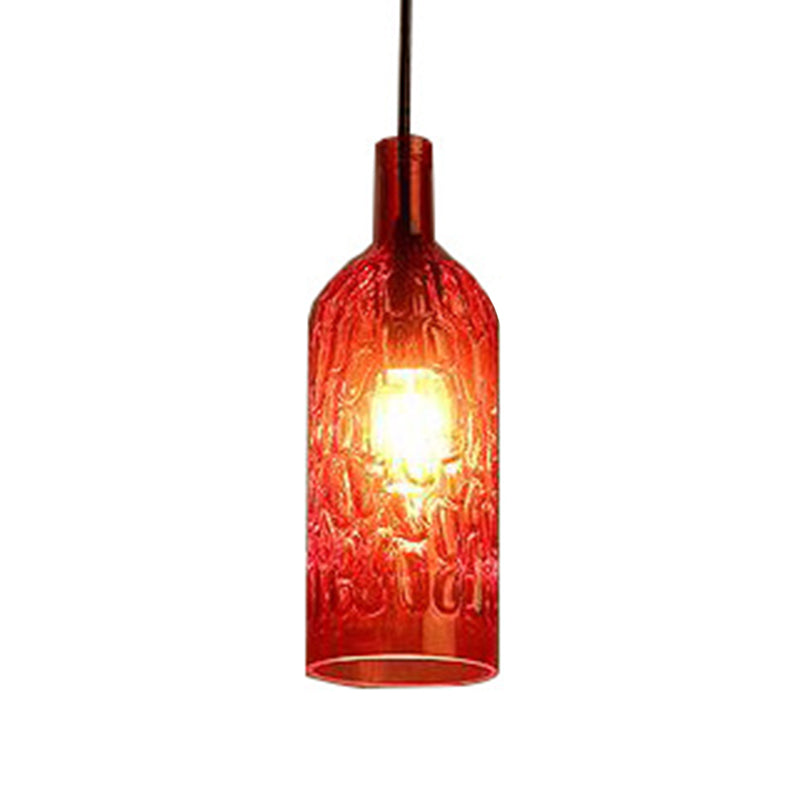 Vintage Art Deco Wine Bottle Hanging Pendant Light With Wavy Glass For Bar And Restaurant Red
