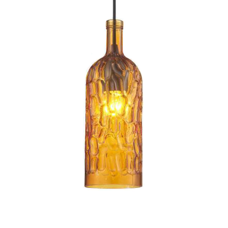 Vintage Art Deco Wine Bottle Hanging Pendant Light With Wavy Glass For Bar And Restaurant Amber