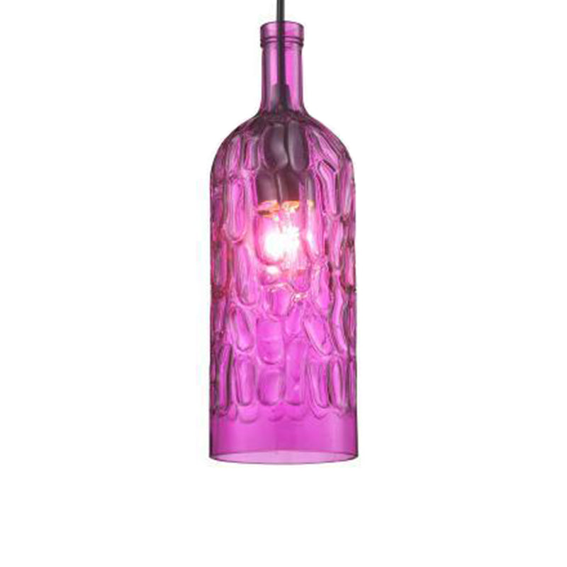 Vintage Art Deco Wine Bottle Hanging Pendant Light With Wavy Glass For Bar And Restaurant Purple