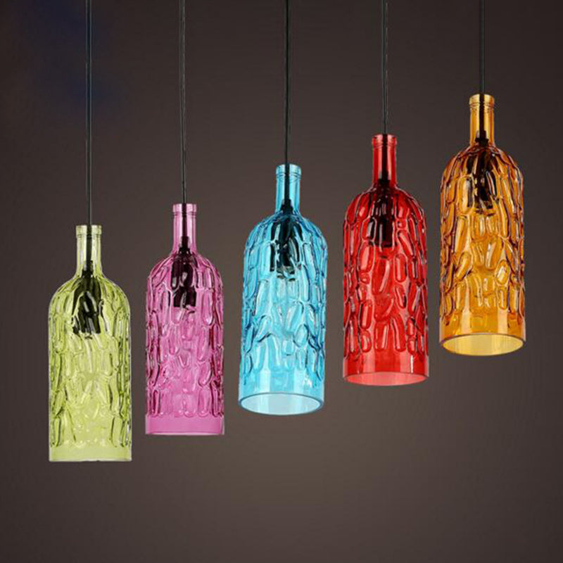 Vintage Art Deco Wine Bottle Hanging Pendant Light With Wavy Glass For Bar And Restaurant