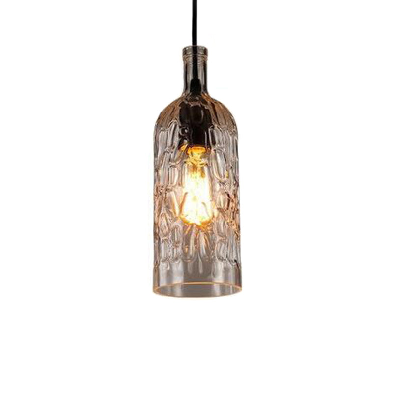 Vintage Art Deco Wine Bottle Hanging Pendant Light With Wavy Glass For Bar And Restaurant Clear