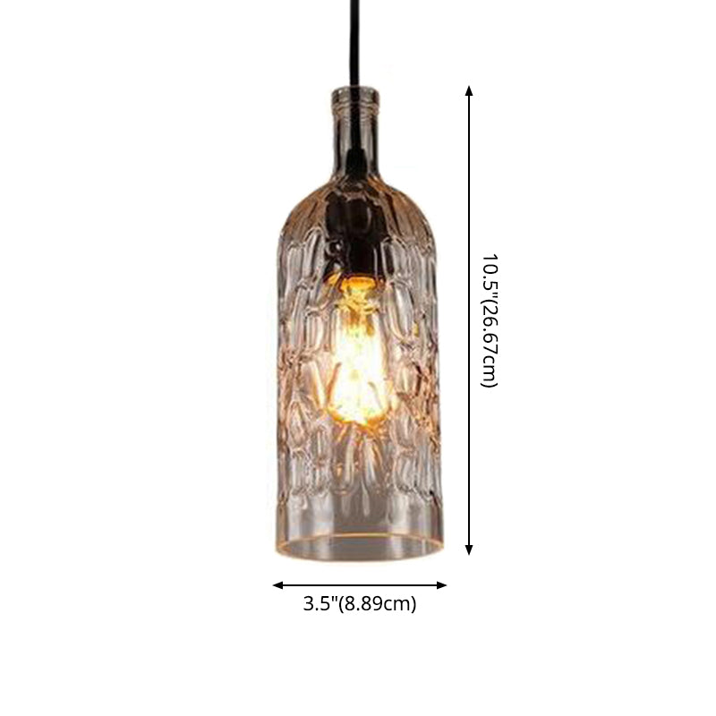 Vintage Art Deco Wine Bottle Hanging Pendant Light With Wavy Glass For Bar And Restaurant