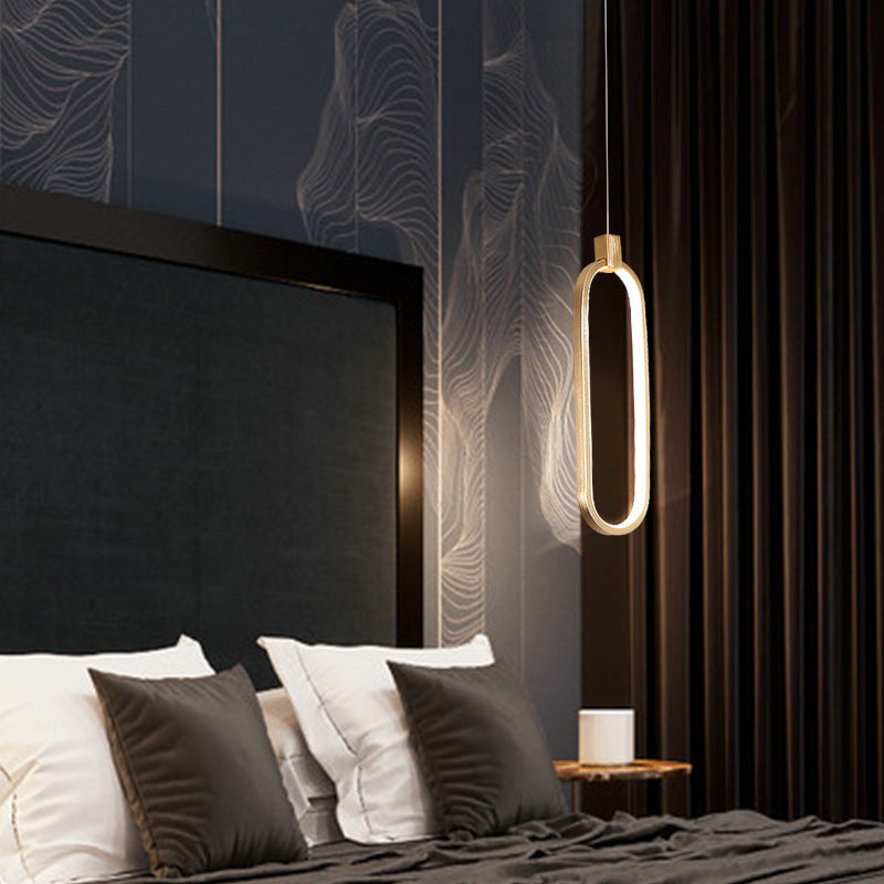 Gold LED Bedroom Pendant Light - Single Head Metal Ceiling Hanging Pendant