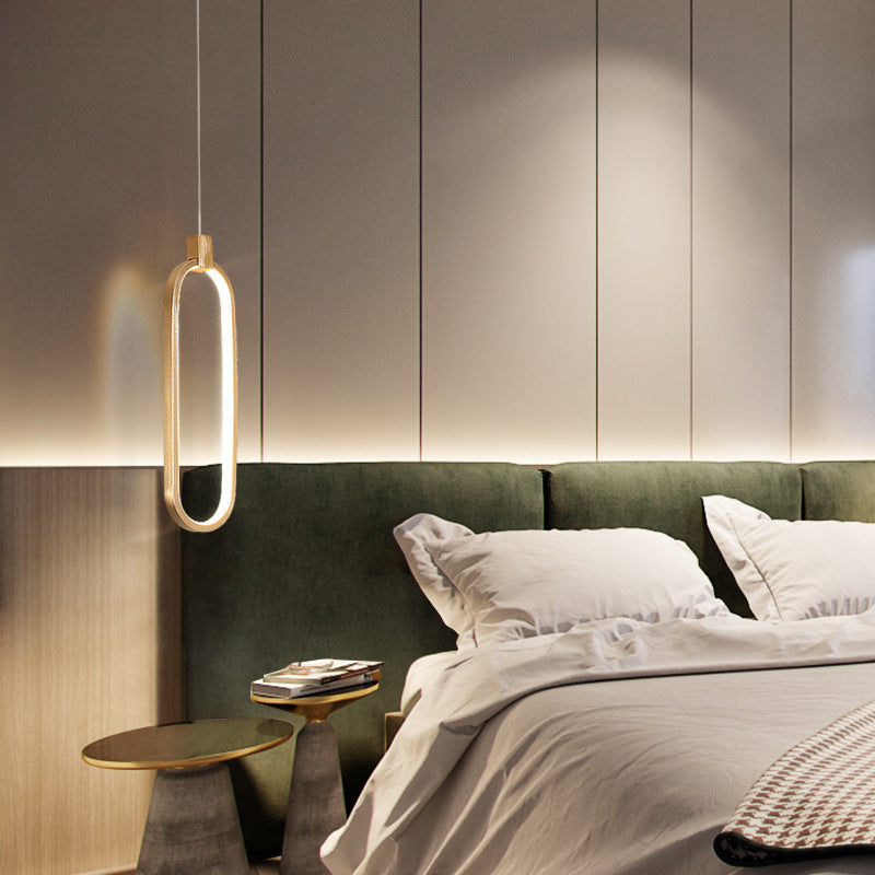 Gold LED Bedroom Pendant Light - Single Head Metal Ceiling Hanging Pendant