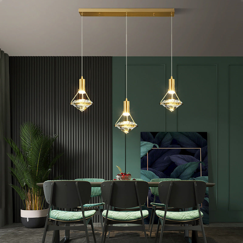 Brass Crystal Pendant Light with LED, Modern Diamond Crystal Ceiling Lighting for Bedroom