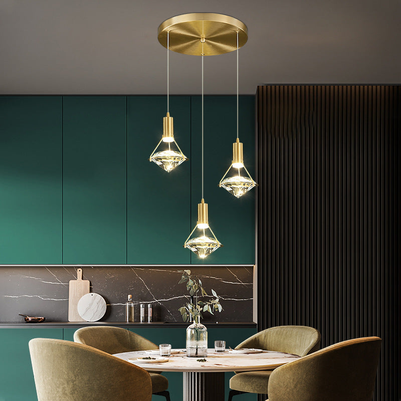 Brass Crystal Pendant Light with LED, Modern Diamond Crystal Ceiling Lighting for Bedroom