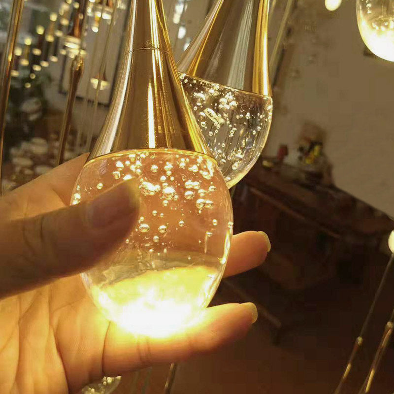 Brass Crystal Cone Pendant Light Set with Long LED Cascade - Perfect for Stairwell