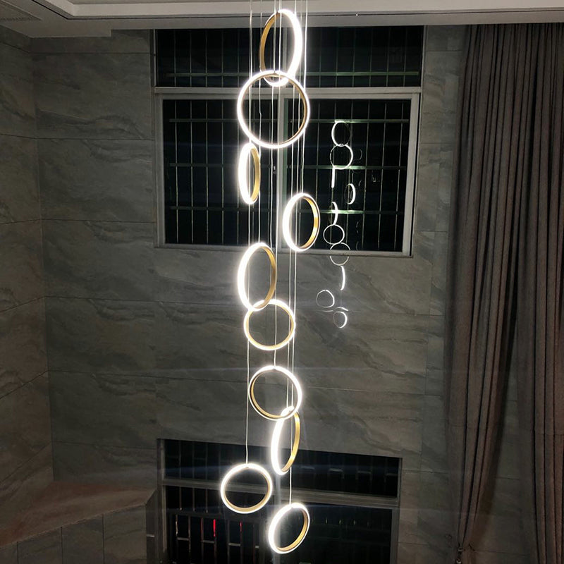 Brass Finish Nordic Metal Ring Staircase Ceiling Hanging Light - Modern Minimalist