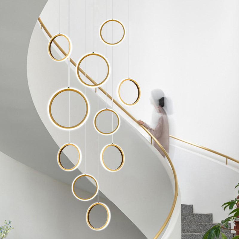 Large Ceiling Hanging Light: Modern Minimalist Nordic Metal Ring In Brass Finish For Staircases