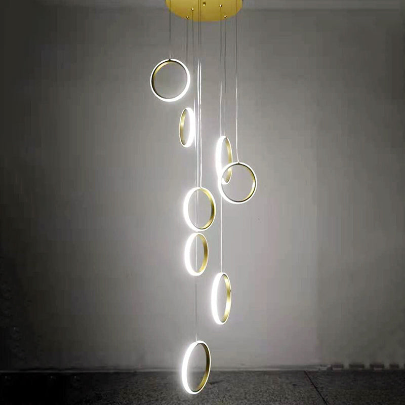 Brass Finish Nordic Metal Ring Staircase Ceiling Hanging Light - Modern Minimalist