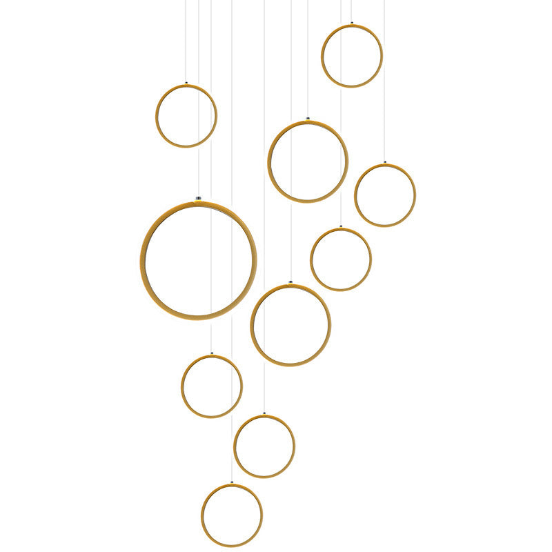 Brass Finish Nordic Metal Ring Staircase Ceiling Hanging Light - Modern Minimalist