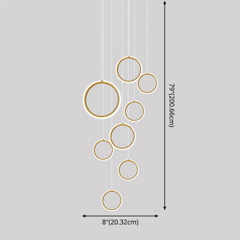 Large Ceiling Hanging Light: Modern Minimalist Nordic Metal Ring In Brass Finish For Staircases