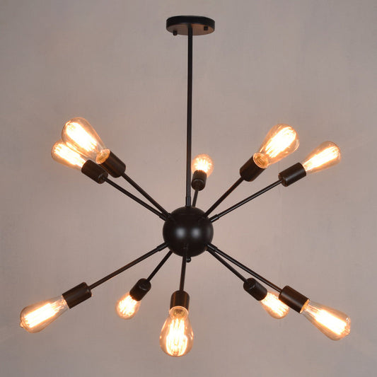 10-Light Vintage Industrial Chandelier for Living, Restaurants, and Bars in Black