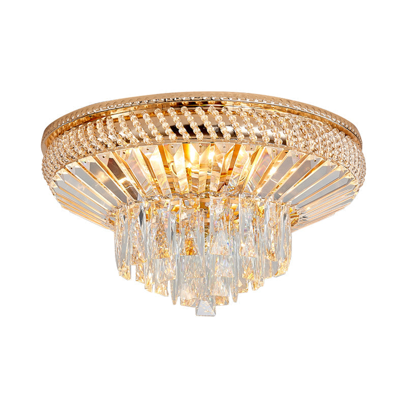 Contemporary Crystal Ceiling Light - 6-Light Bedroom Flush Mount in Gold
