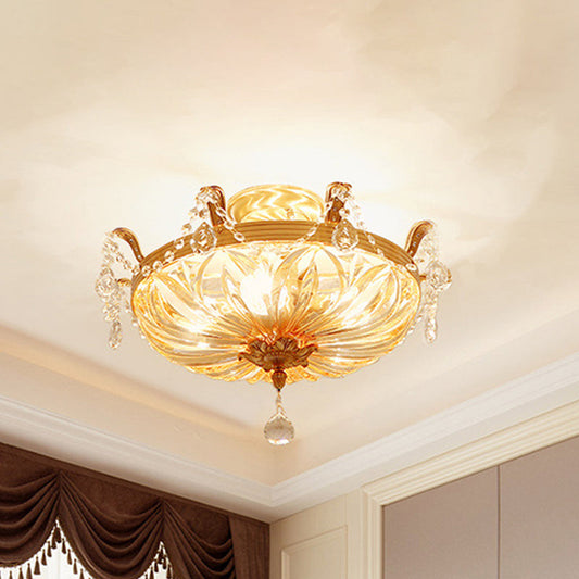 Modernist Dome Clear Glass Semi Flush Light - 5-Light Gold Ceiling Fixture with Crystal Draping