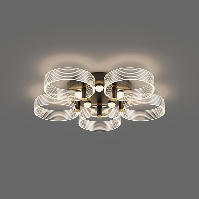 Modern Black-Gold LED Ceiling Light with Flower Design - Acrylic Round Semi Mount