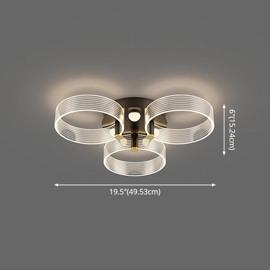 Modern Black-Gold Led Ceiling Light With Flower Design - Acrylic Round Semi Mount