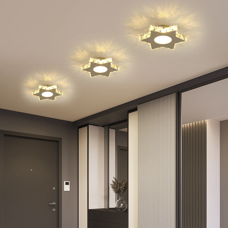 Stylish Stainless Steel LED Flush Light with Crystal Accents for Hallway