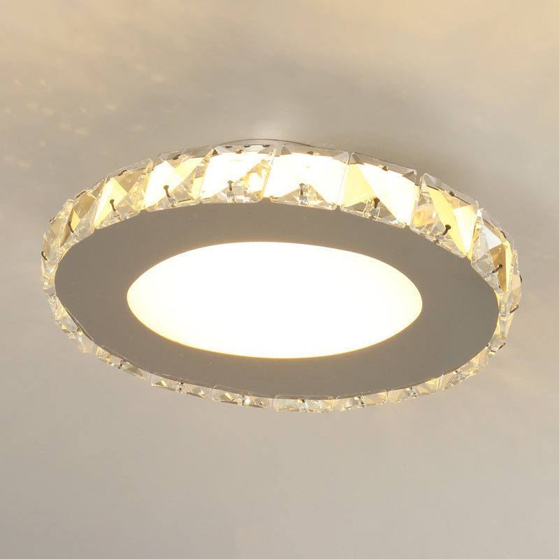 Stylish Stainless Steel LED Flush Light with Crystal Accents for Hallway