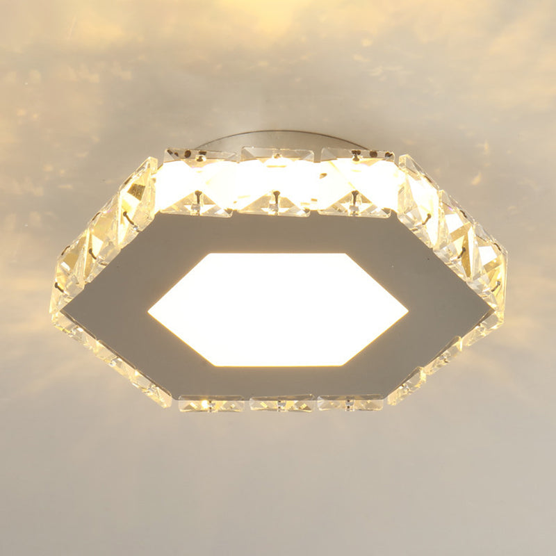 Stylish Stainless Steel LED Flush Light with Crystal Accents for Hallway