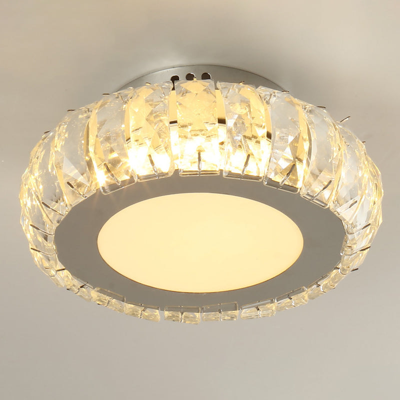 Stylish Stainless Steel LED Flush Light with Crystal Accents for Hallway