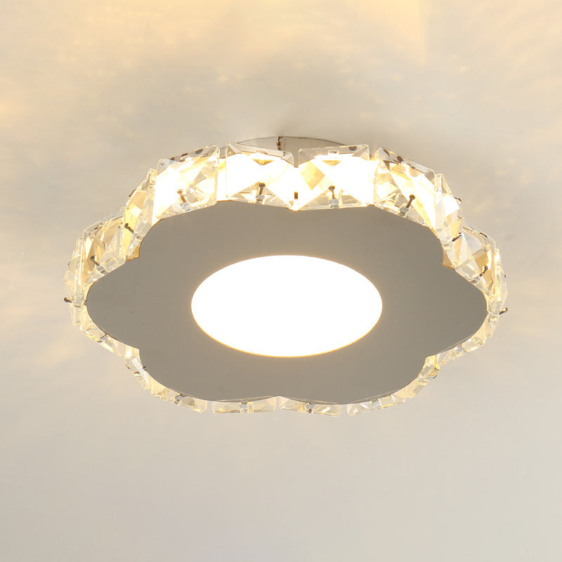 Stylish Stainless Steel LED Flush Light with Crystal Accents for Hallway