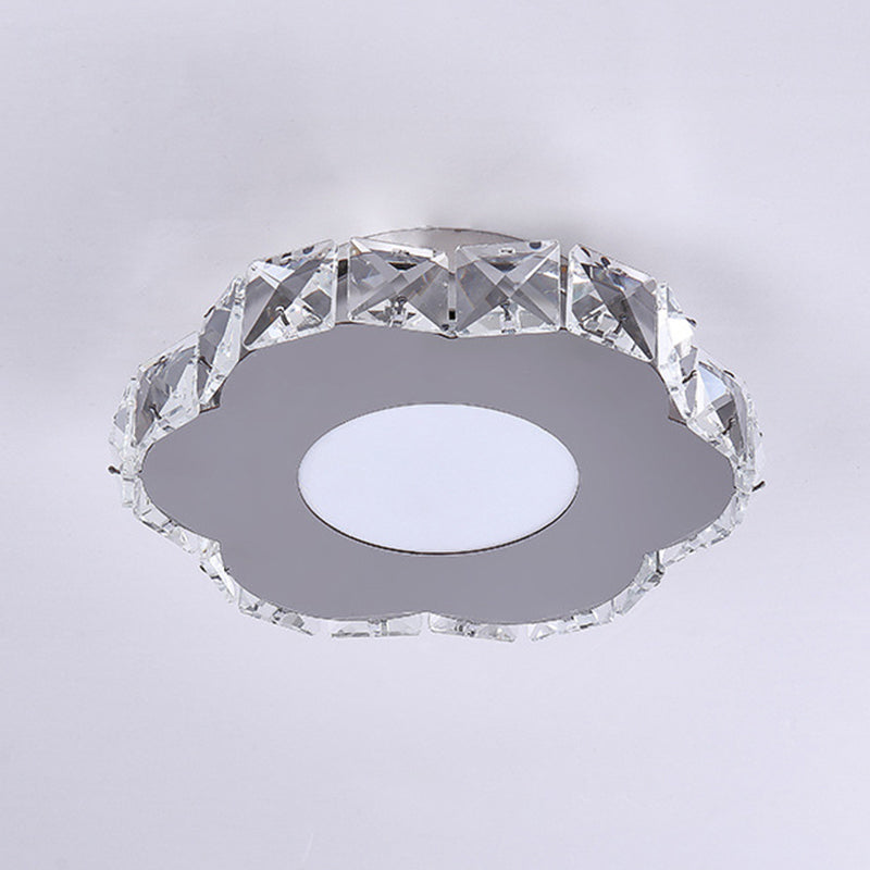 Stylish Stainless Steel LED Flush Light with Crystal Accents for Hallway