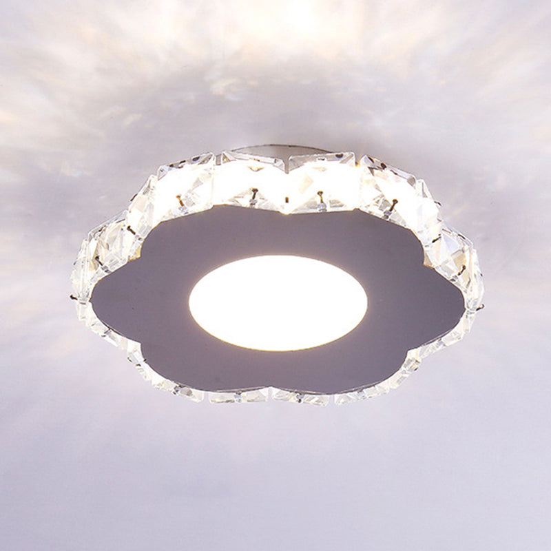 Stylish Stainless Steel LED Flush Light with Crystal Accents for Hallway