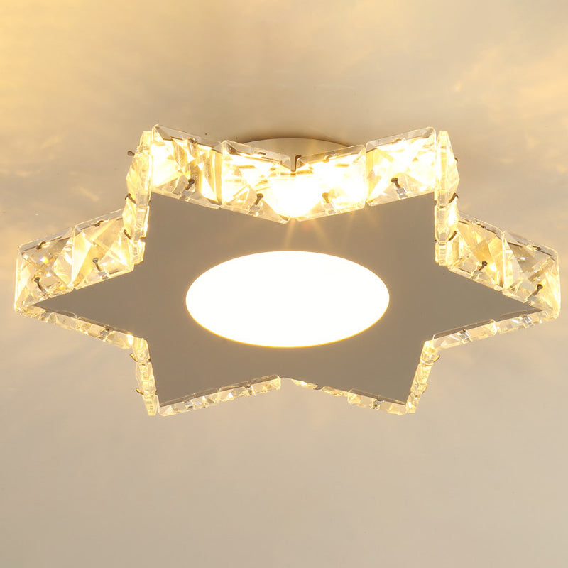 Stylish Stainless Steel LED Flush Light with Crystal Accents for Hallway