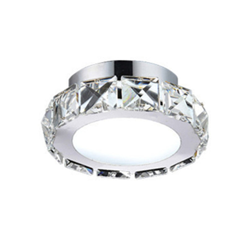 Stylish Stainless Steel LED Flush Light with Crystal Accents for Hallway
