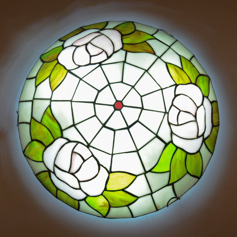 Tiffany Stained Glass Flush Ceiling Light for Bedroom - Bowl Shaped Flushmount Lighting