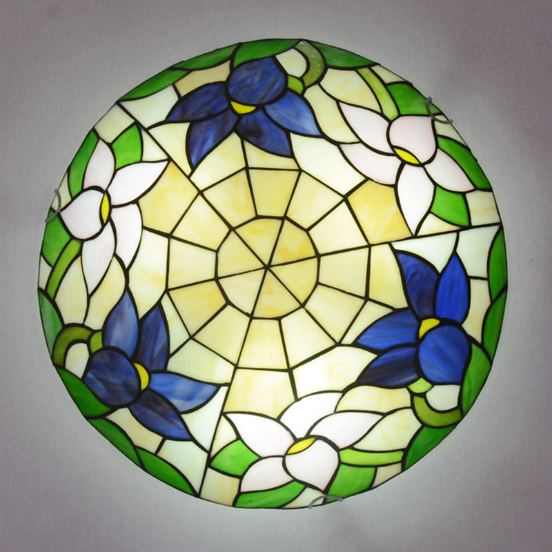 Tiffany Stained Glass Flush Ceiling Light for Bedroom - Bowl Shaped Flushmount Lighting