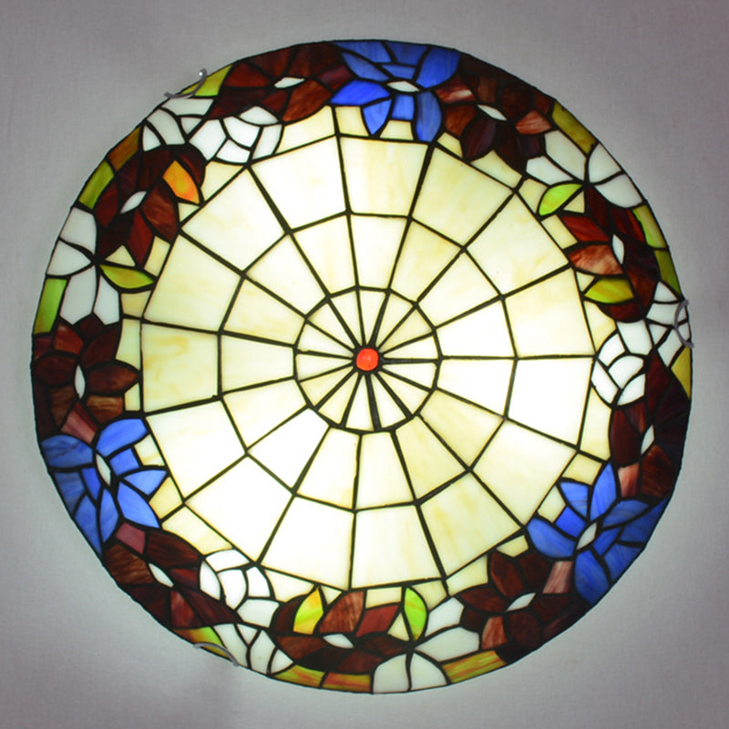 Tiffany Stained Glass Flush Ceiling Light for Bedroom - Bowl Shaped Flushmount Lighting