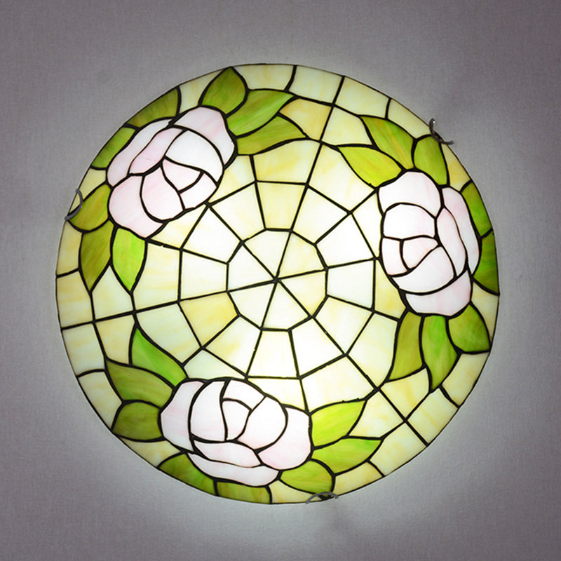 Tiffany Stained Glass Flush Ceiling Light for Bedroom - Bowl Shaped Flushmount Lighting