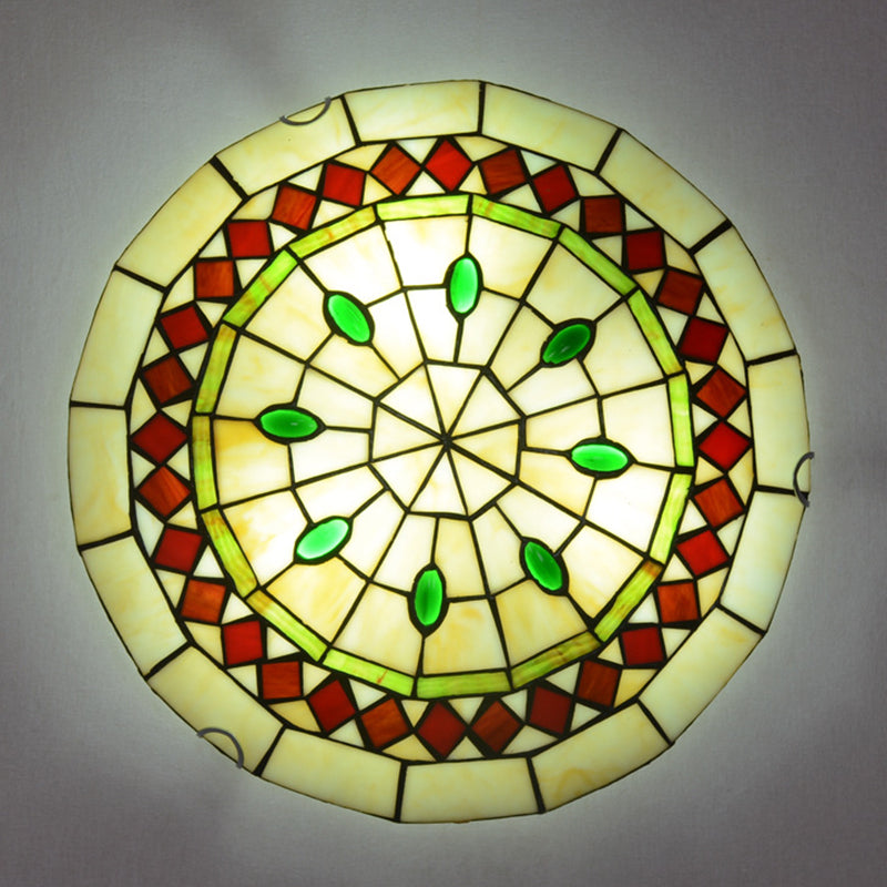 Tiffany Stained Glass Flush Ceiling Light for Bedroom - Bowl Shaped Flushmount Lighting