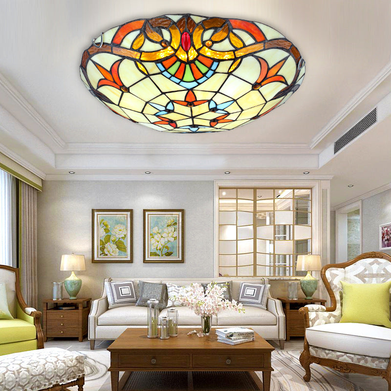 Handcrafted Beige Glass Ceiling Flush Light with Ribbon Pattern