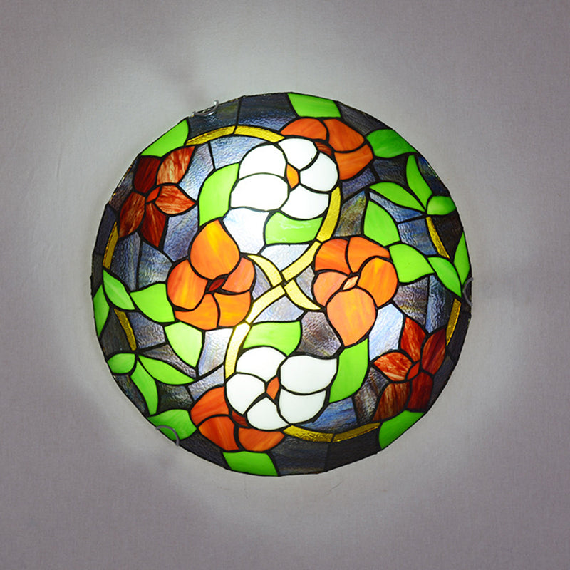Tiffany Black Flush-Mount Bedroom Ceiling Light with Stained Glass Shade