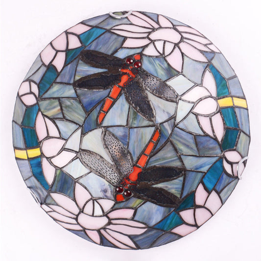 Tiffany Style Dragonfly & Lotus Cut Glass Flush Mount Ceiling Lamp