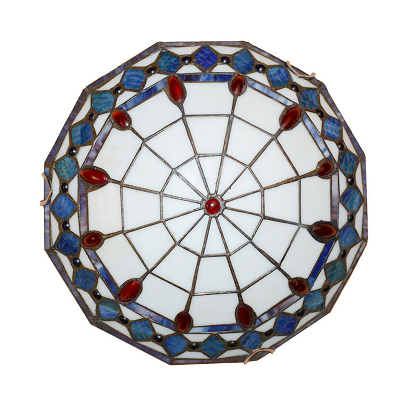 Mediterranean Jeweled Round Ceiling Light - Handcrafted Glass Fixture for Bedroom