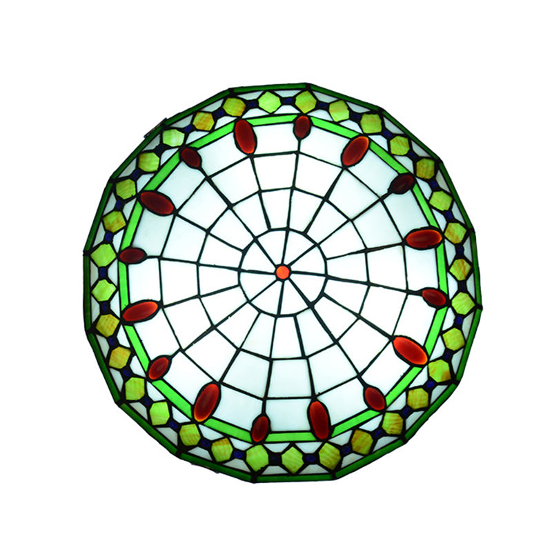 Mediterranean Jeweled Round Ceiling Light - Handcrafted Glass Fixture for Bedroom
