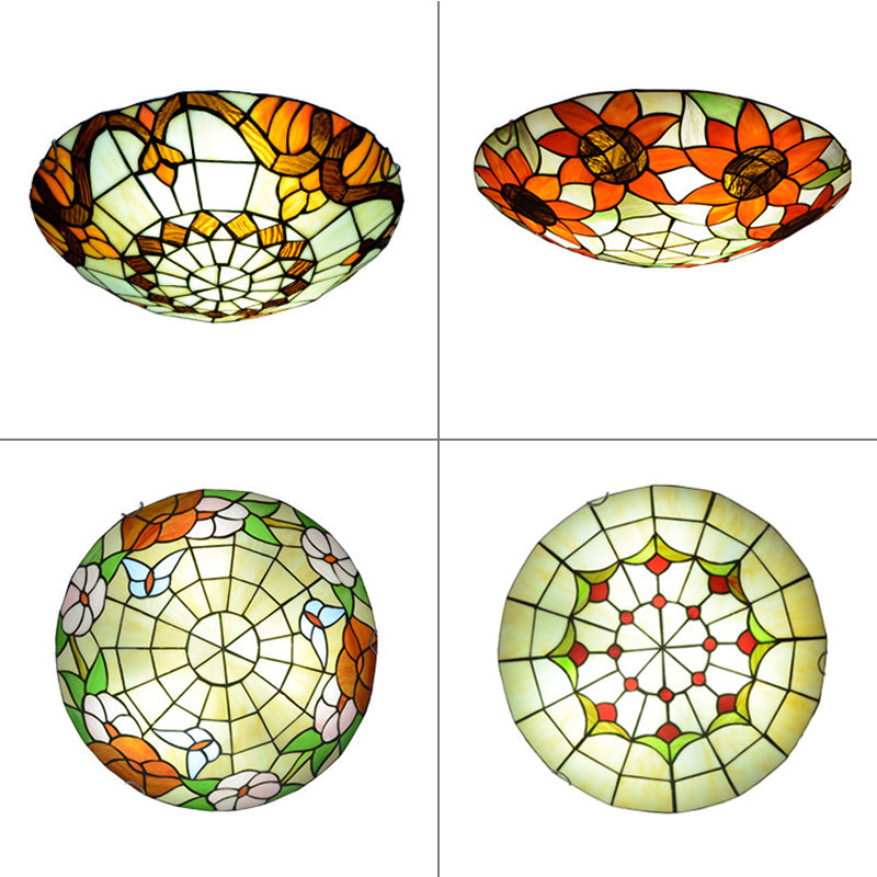 Stained Glass Tiffany-Style Ceiling Light in Multicolored Bowl Design for Bedroom