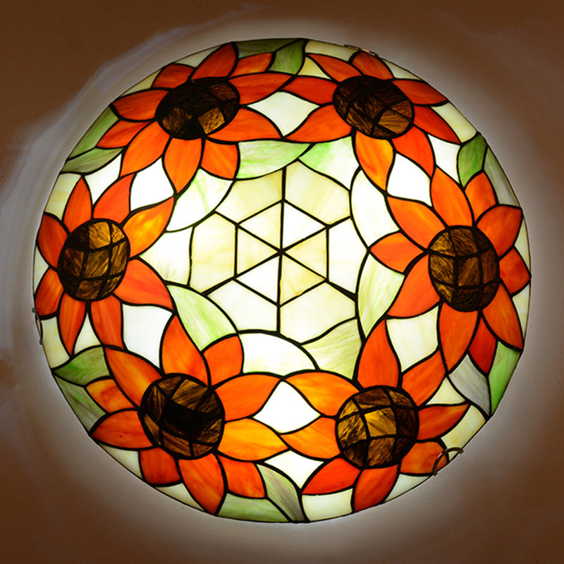 Stained Glass Tiffany-Style Ceiling Light in Multicolored Bowl Design for Bedroom
