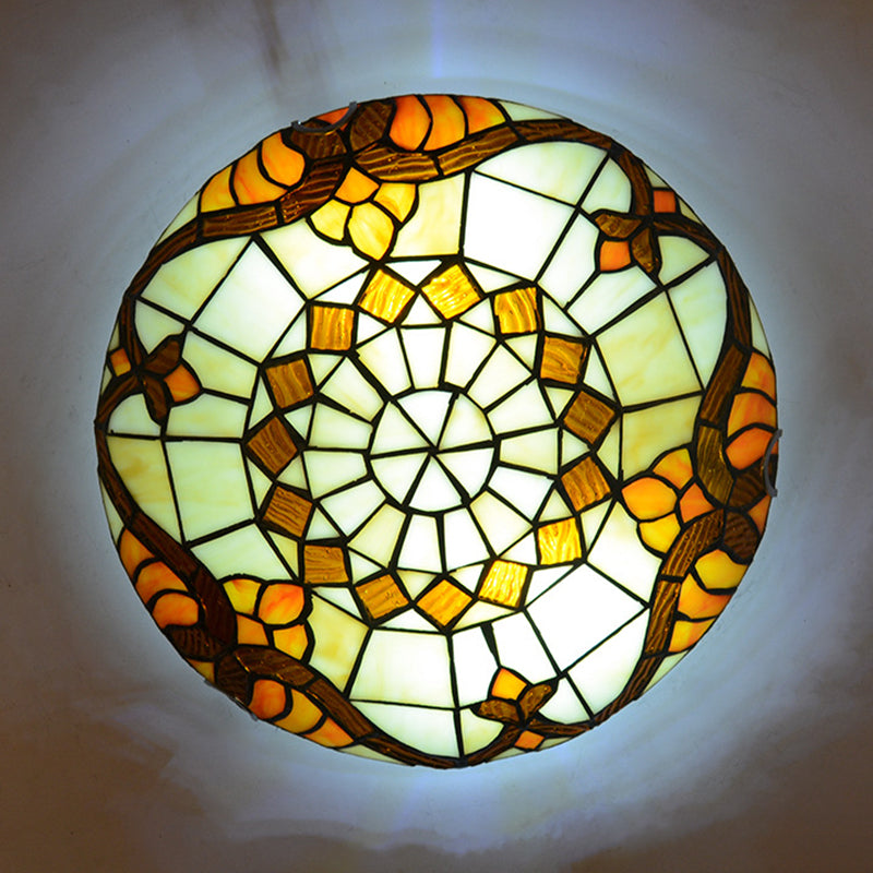 Stained Glass Tiffany-Style Ceiling Light In Multicolored Bowl Design For Bedroom Brown / 12