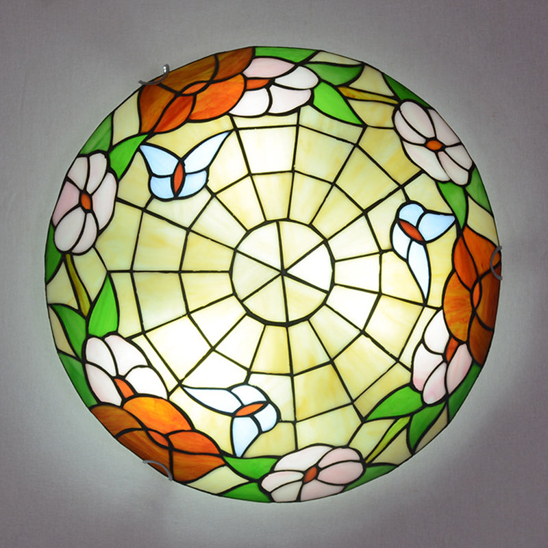Stained Glass Tiffany-Style Ceiling Light in Multicolored Bowl Design for Bedroom