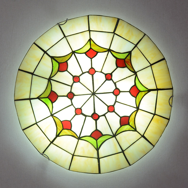 Stained Glass Tiffany-Style Ceiling Light in Multicolored Bowl Design for Bedroom